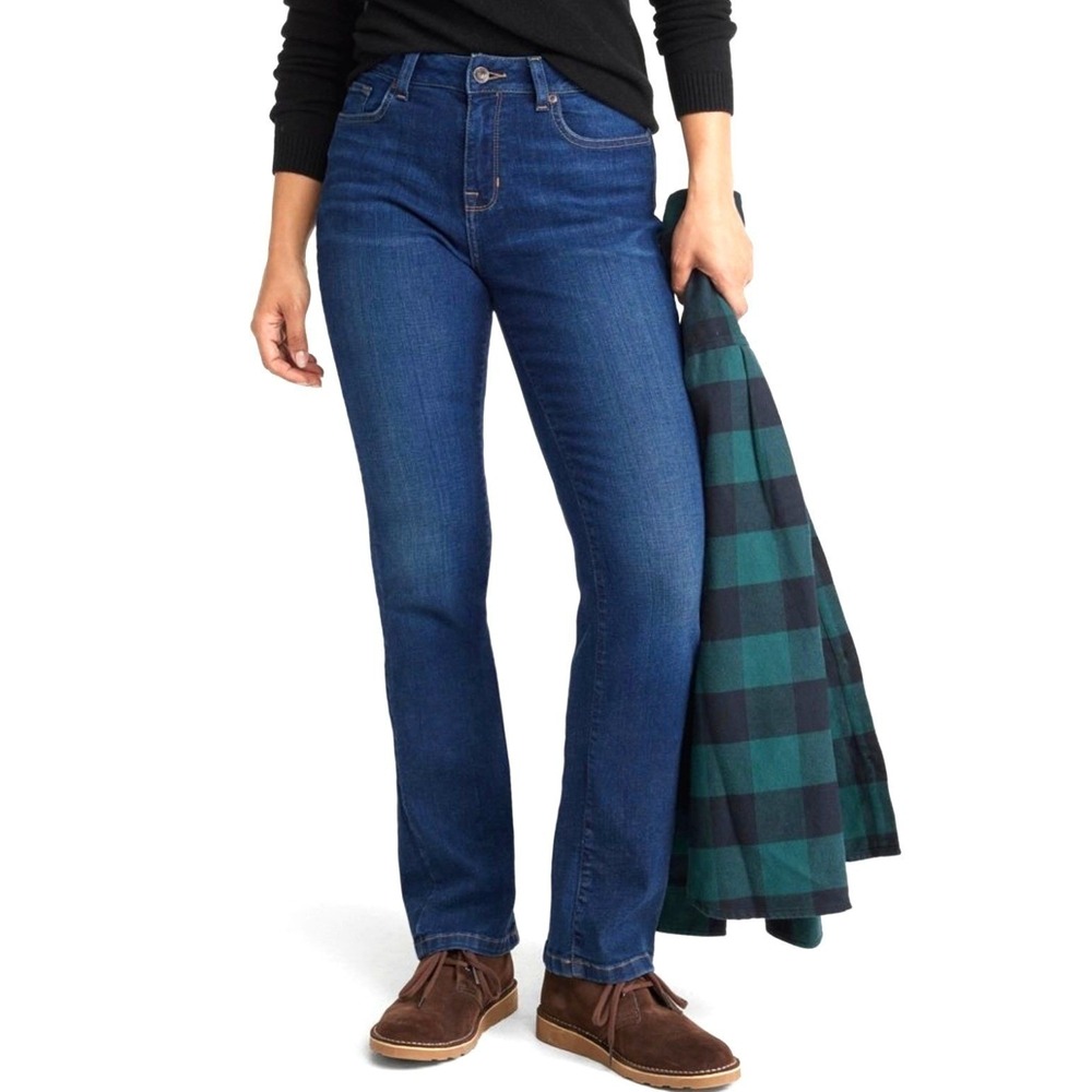 L.L. BEAN True Shape Jeans Classic Straight Washed‎ Indigo Denim 18 Petite NWT